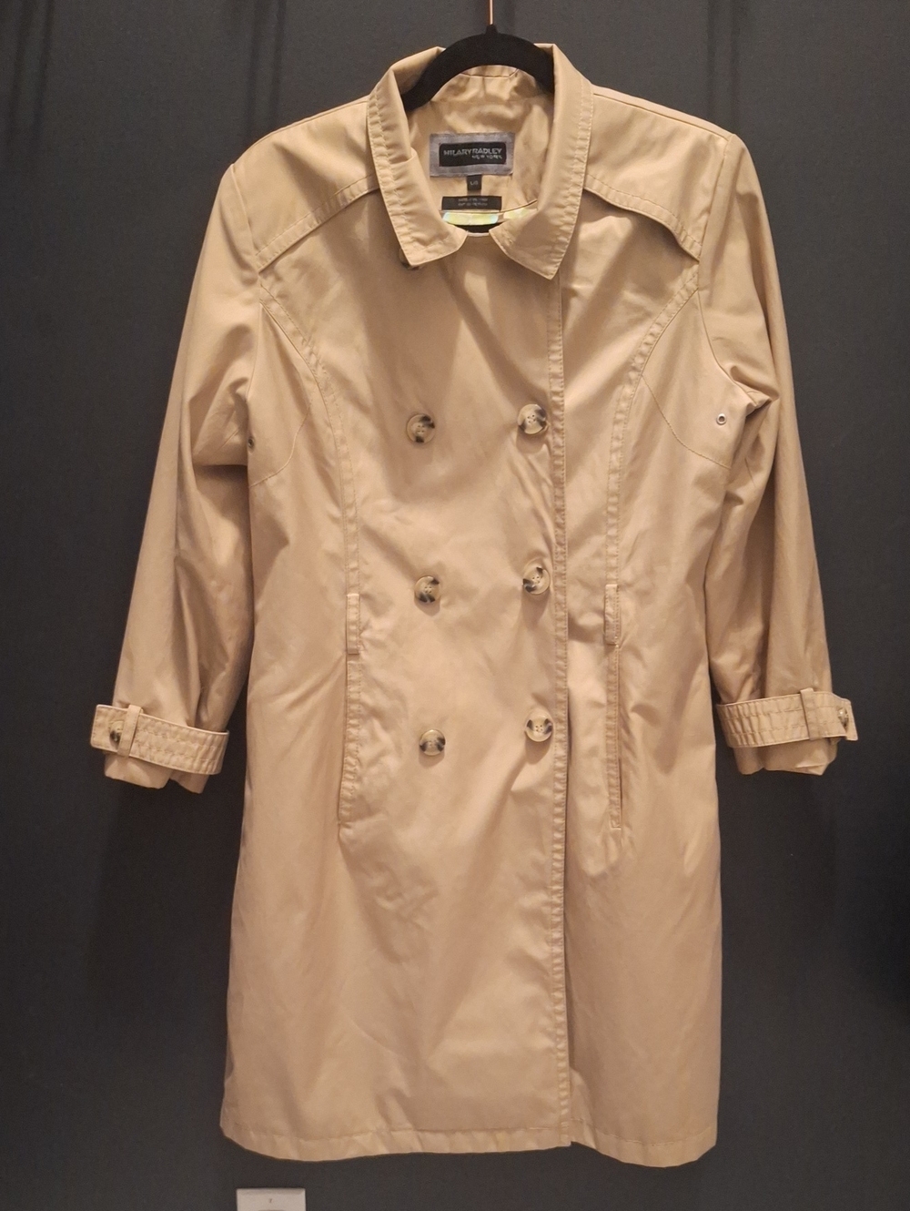 Hillary Radley Beige Double-Breasted Trench Coat
